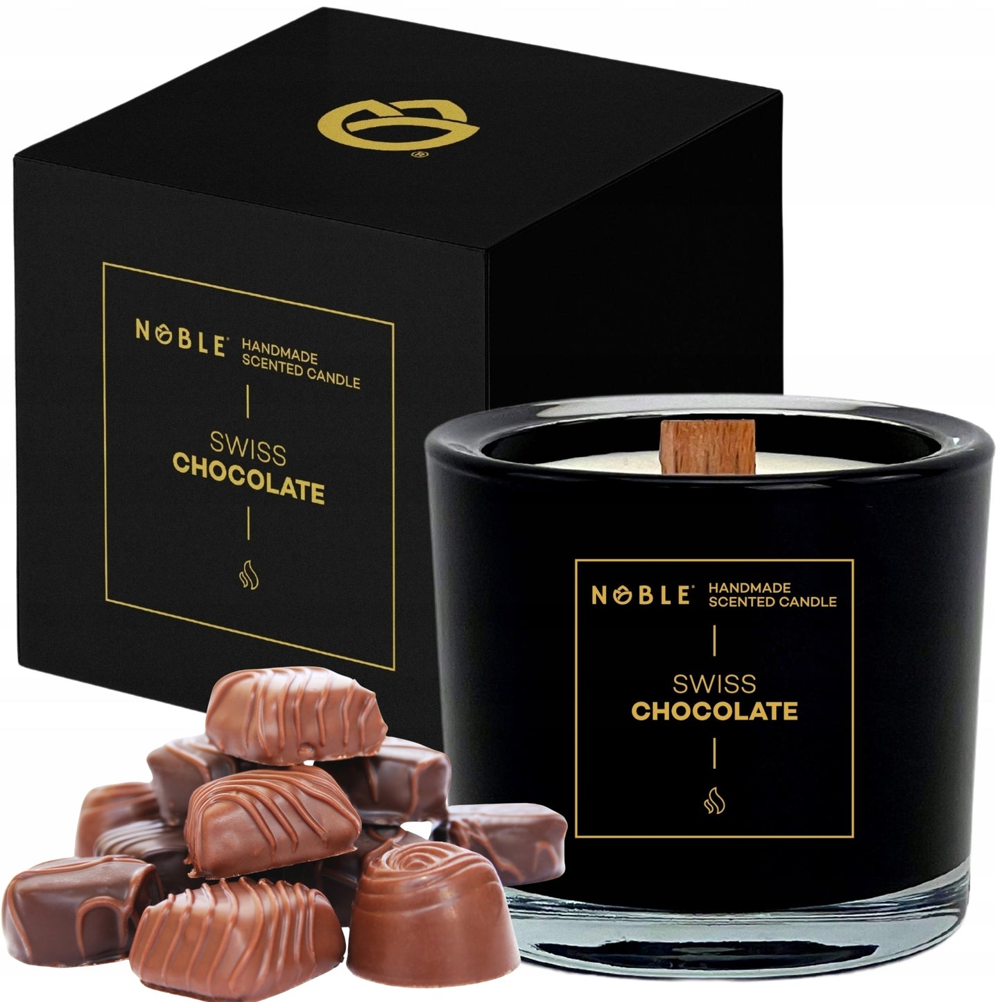 Rankų darbo kvepianti sojų vaško žvakė "Noble Swiss Chocolate"